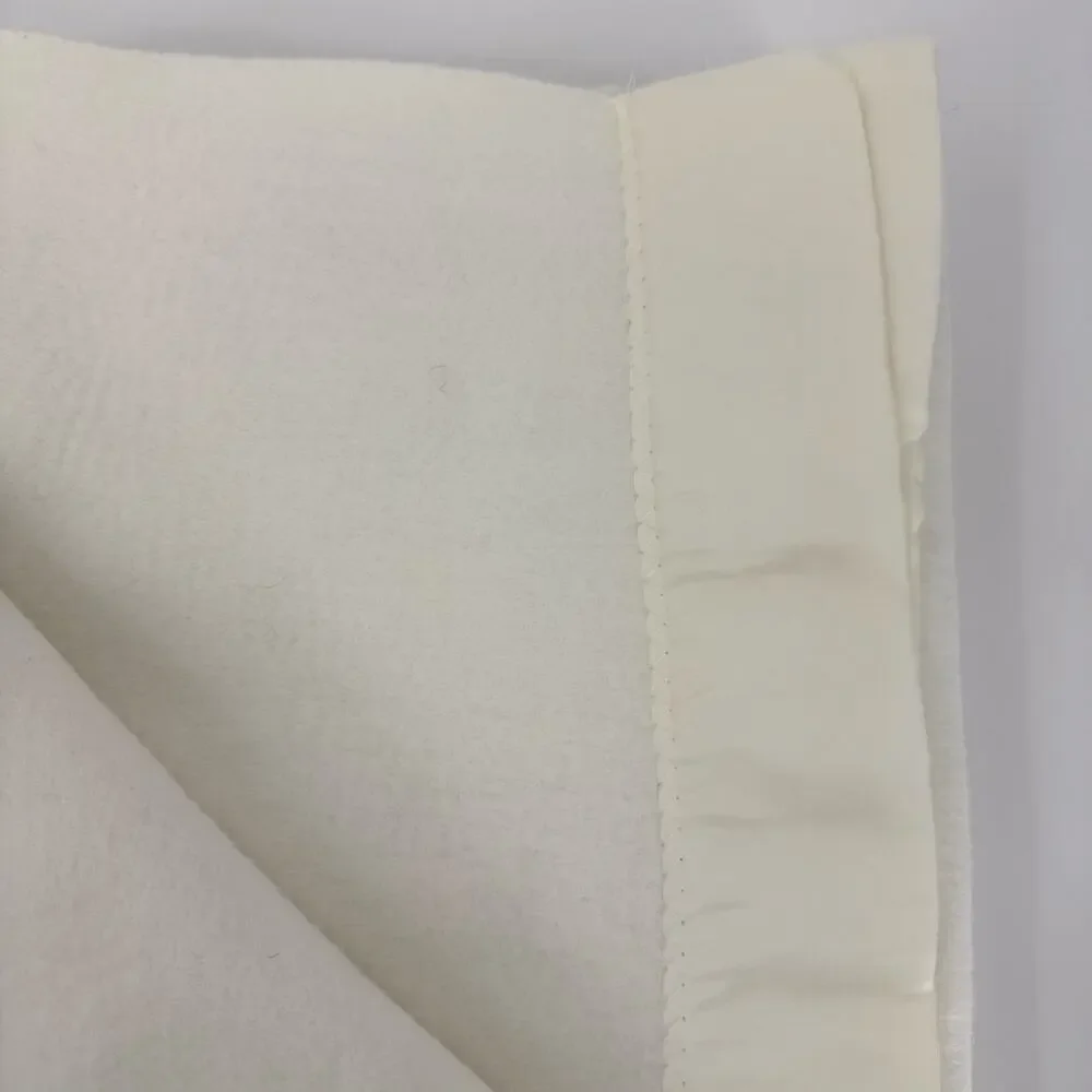 Vtg Cream White Satin Trim Blanket Twin Throw 70